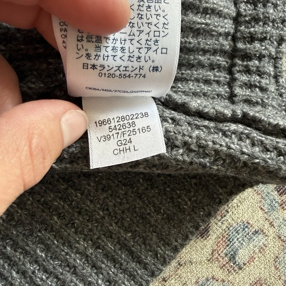 Lands End Mens L Tall Gray Wool Blend Waffle Knit Blazer Cardigan Jacket